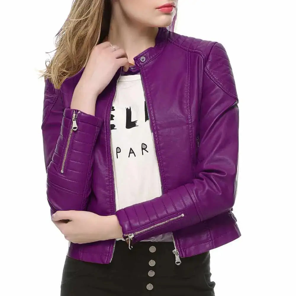 Women’s Slim Fit Motorcycle Leather Jacket-2