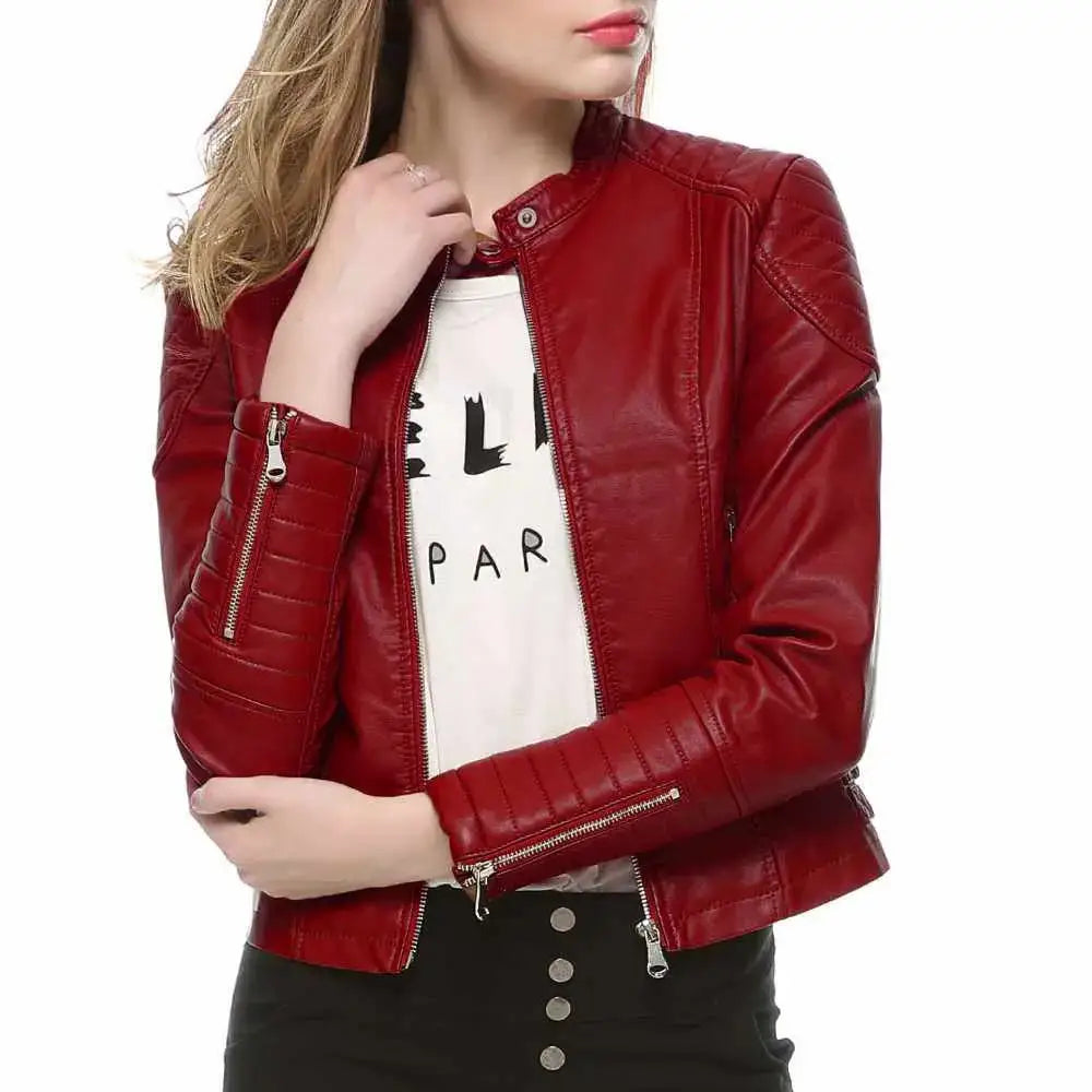 Women’s Slim Fit Motorcycle Leather Jacket-7