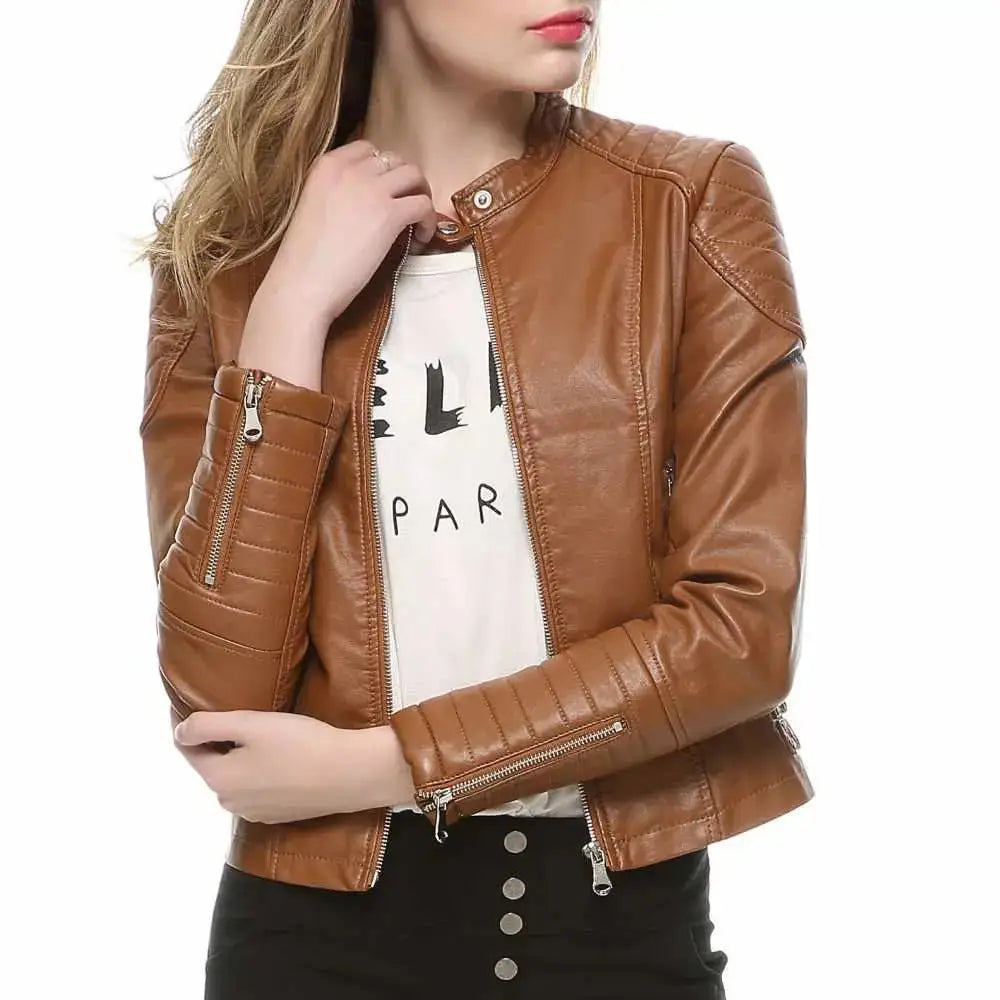 Women’s Slim Fit Motorcycle Leather Jacket-5