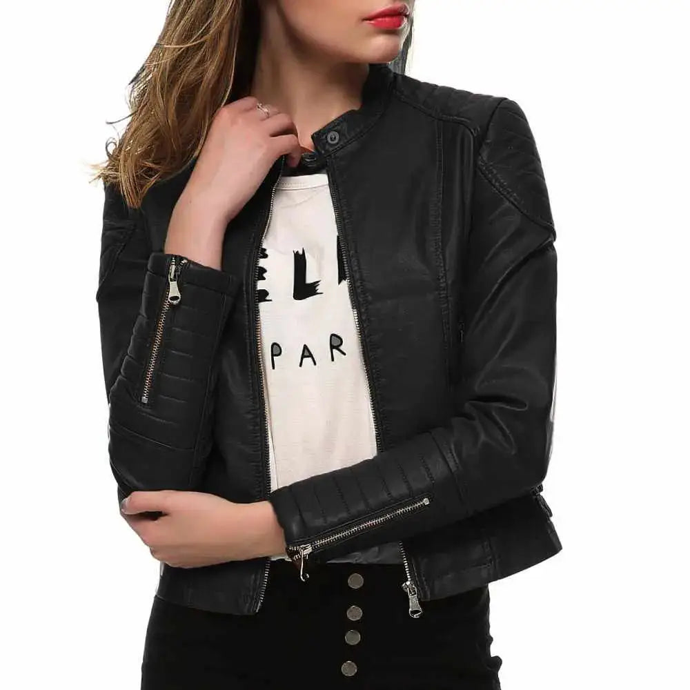 Women’s Slim Fit Motorcycle Leather Jacket-4