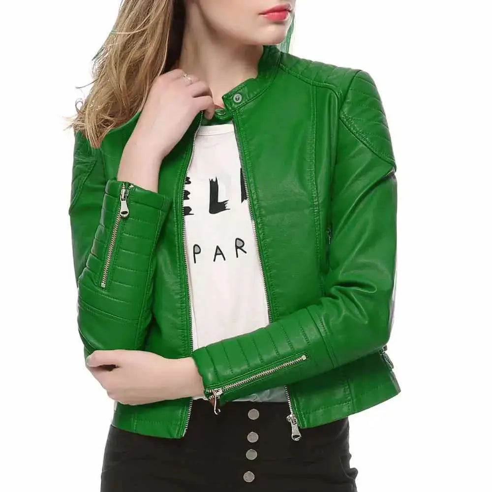 Women’s Slim Fit Motorcycle Leather Jacket-6