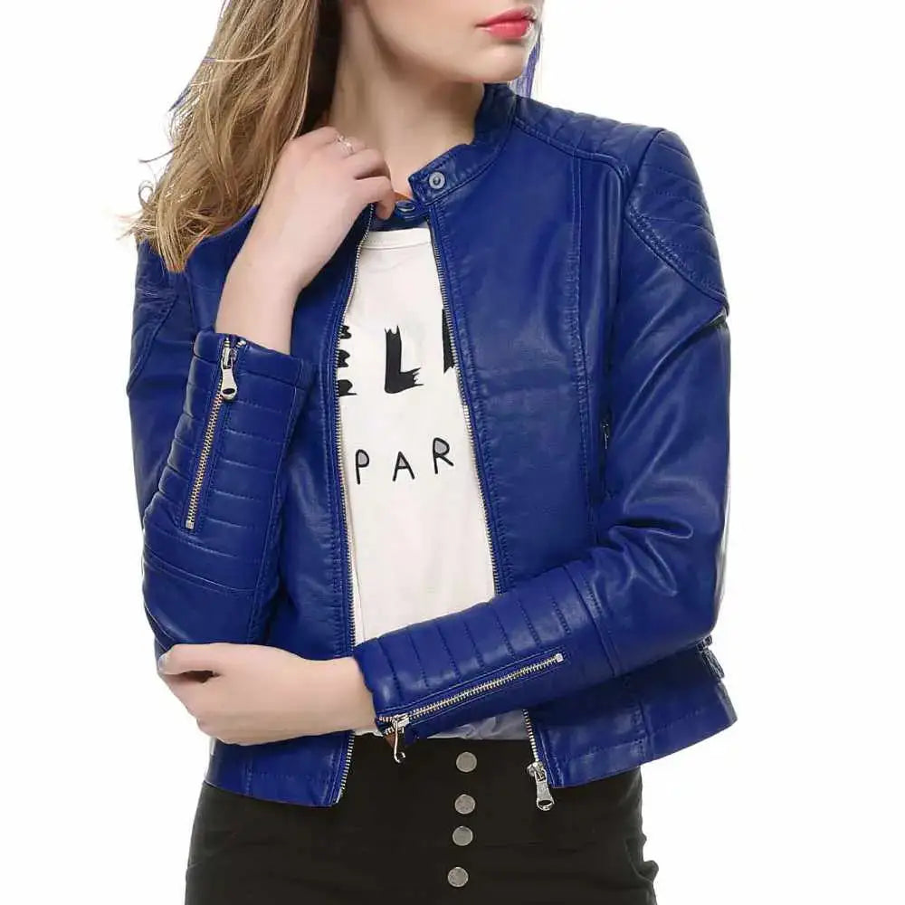Women’s Slim Fit Motorcycle Leather Jacket-0