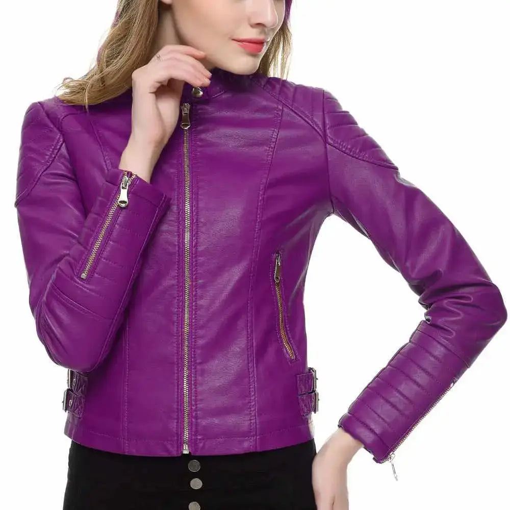 Women’s Slim Fit Motorcycle Leather Jacket-3
