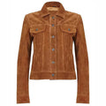 Women’s Suede Leather Trucker Jacket-0