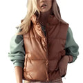 Women’s Tan Brown Leather Puffer Vest-0
