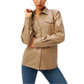Women's Utility Faux Leather Button-Up Shirt – Warm Caramel-0
