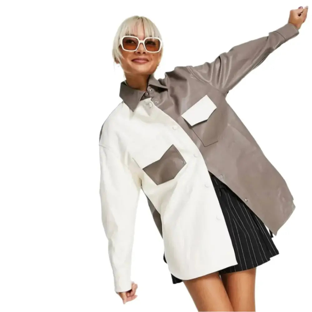 Women’s White and Gray Leather Shirt-2