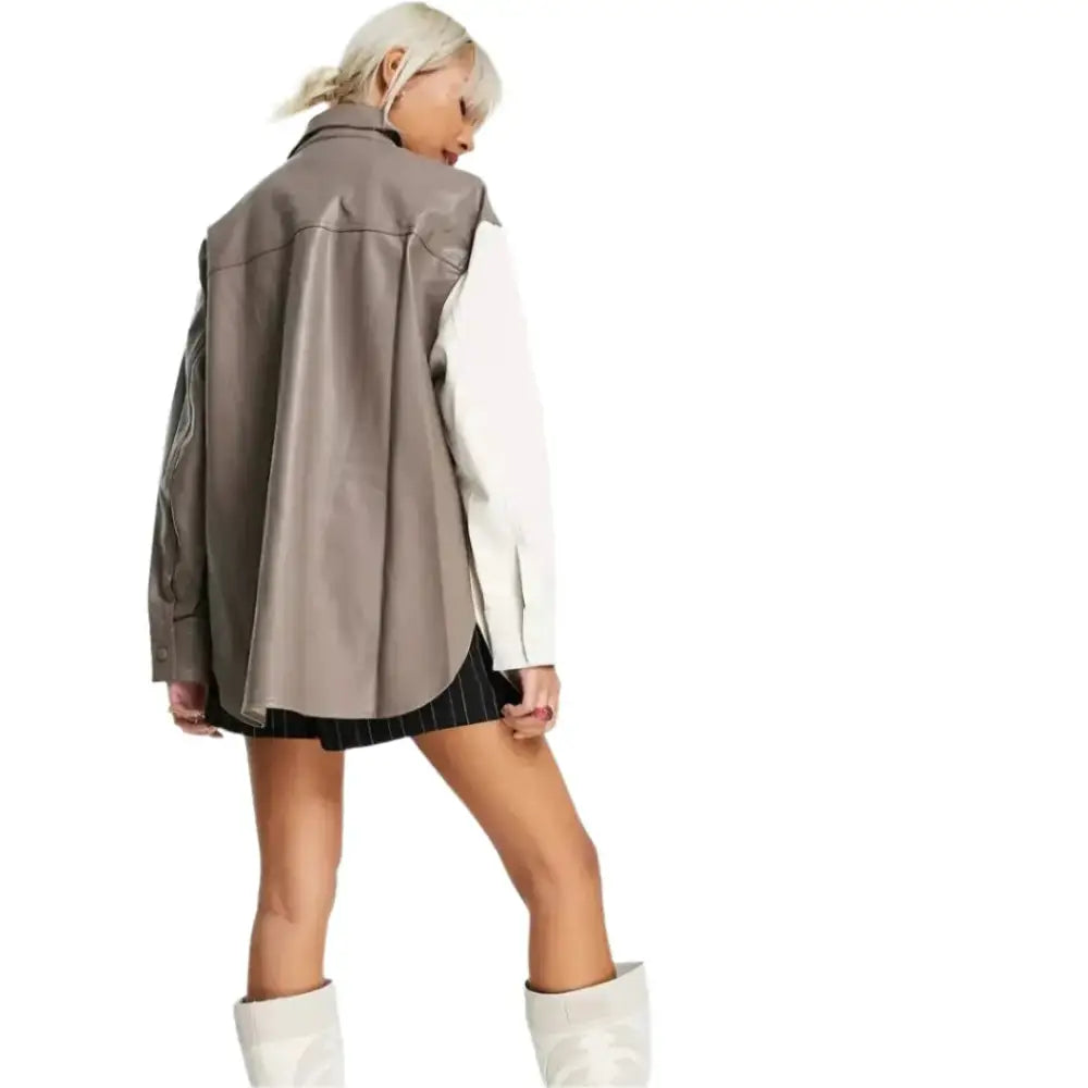 Women’s White and Gray Leather Shirt-1