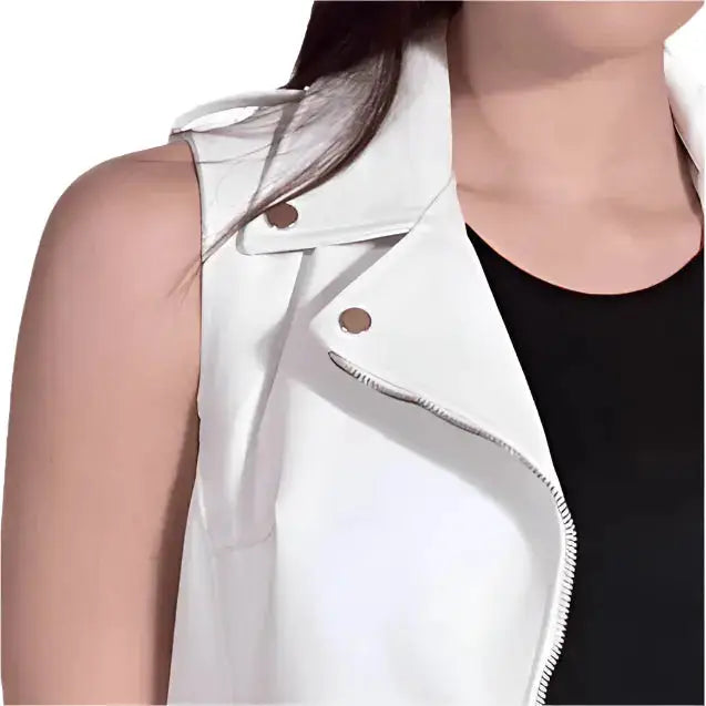 Women's White Leather Biker Vest-1